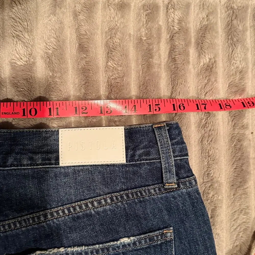 Pistola‎ Lennon High Rise Crop Straight Jeans 30 Blue Distressed Button Fly